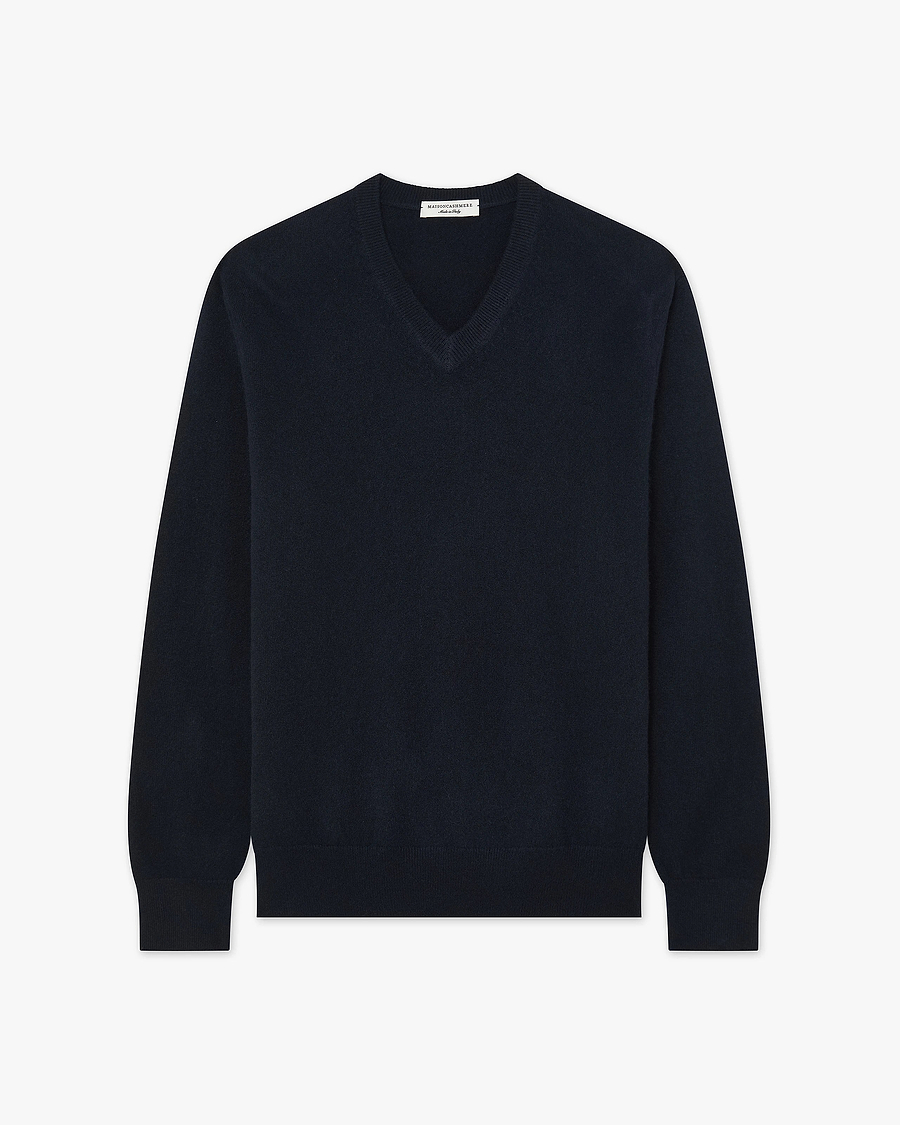 Men's Classic V-Neck Sweater - Night Blue Cashmere