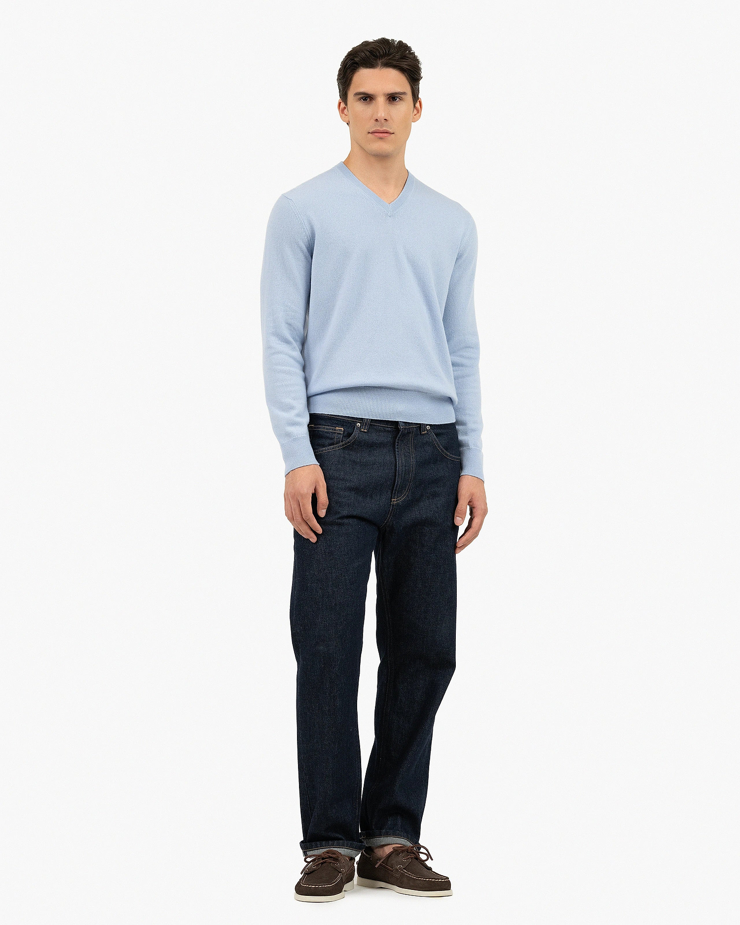 Men's Classic V-Neck Sweater - Light Blue Cashmere