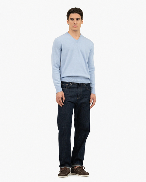 Men's Classic V-Neck Sweater - Light Blue Cashmere