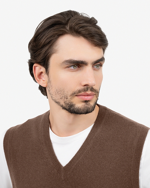 Men's Classic V-Neck Vest - Brown Cashmere