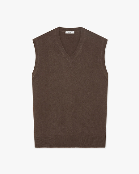 Men's Classic V-Neck Vest - Brown Cashmere