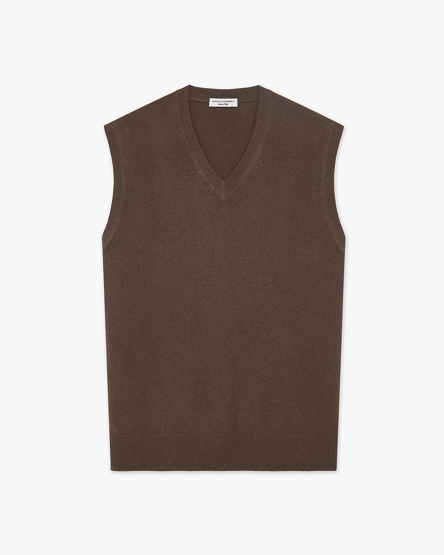 Men's Classic V-Neck Vest - Brown Cashmere