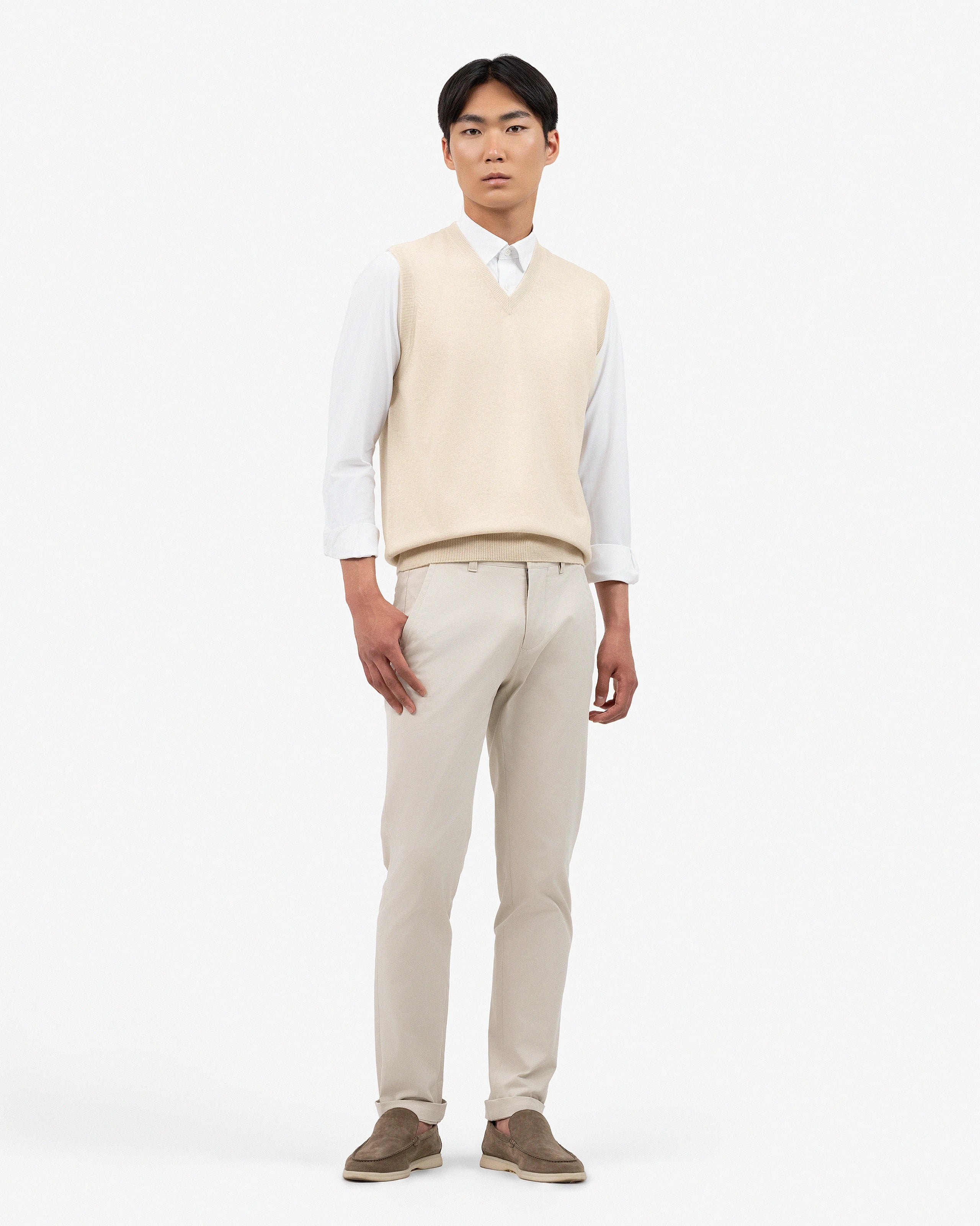 Men's Classic V-Neck Vest - Light Beige Cashmere