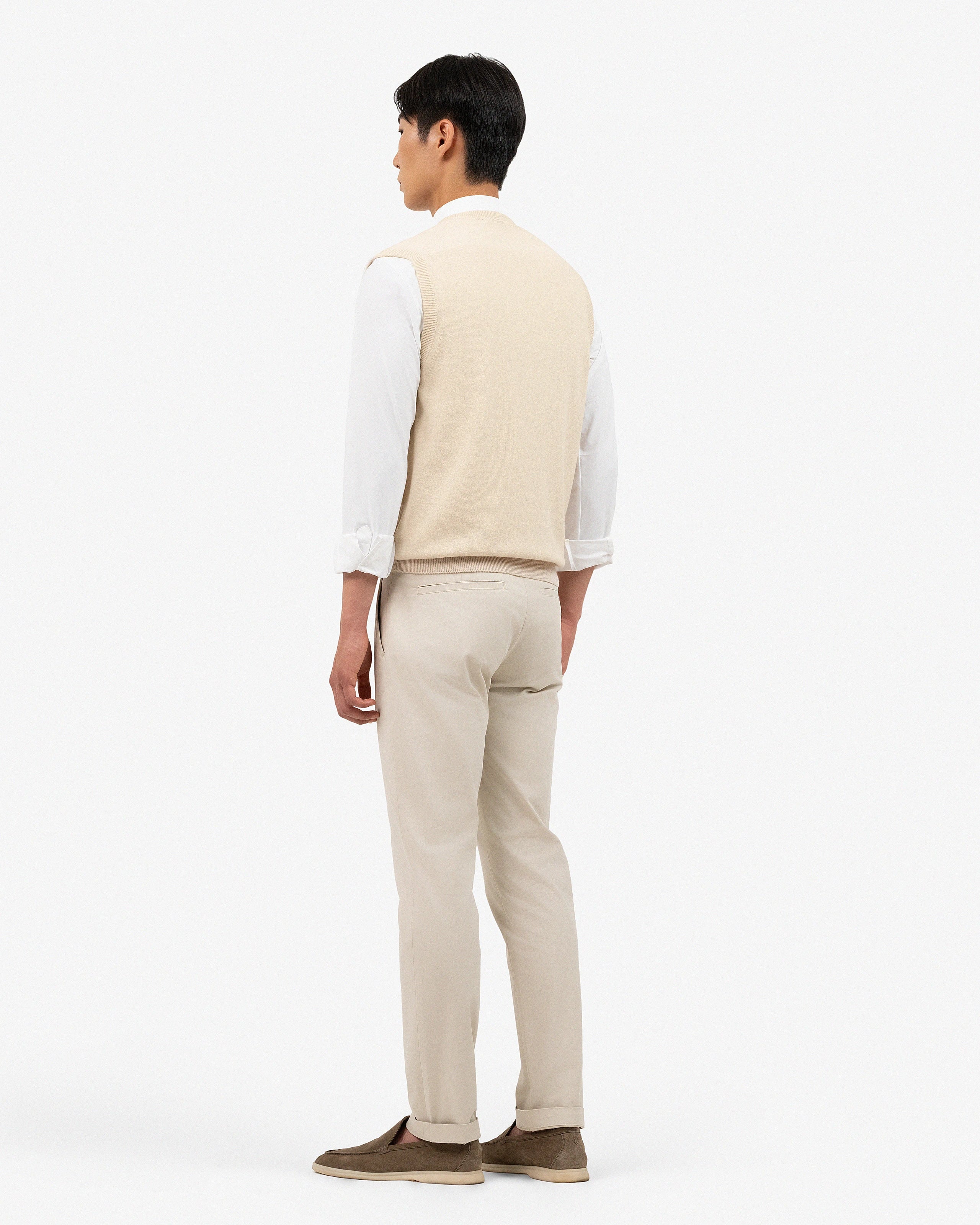 Men's Classic V-Neck Vest - Light Beige Cashmere