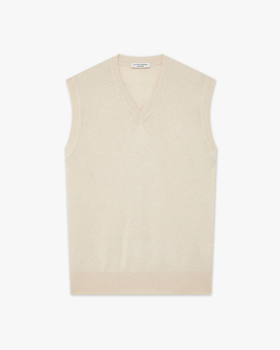 Men's Classic V-Neck Vest - Light Beige Cashmere