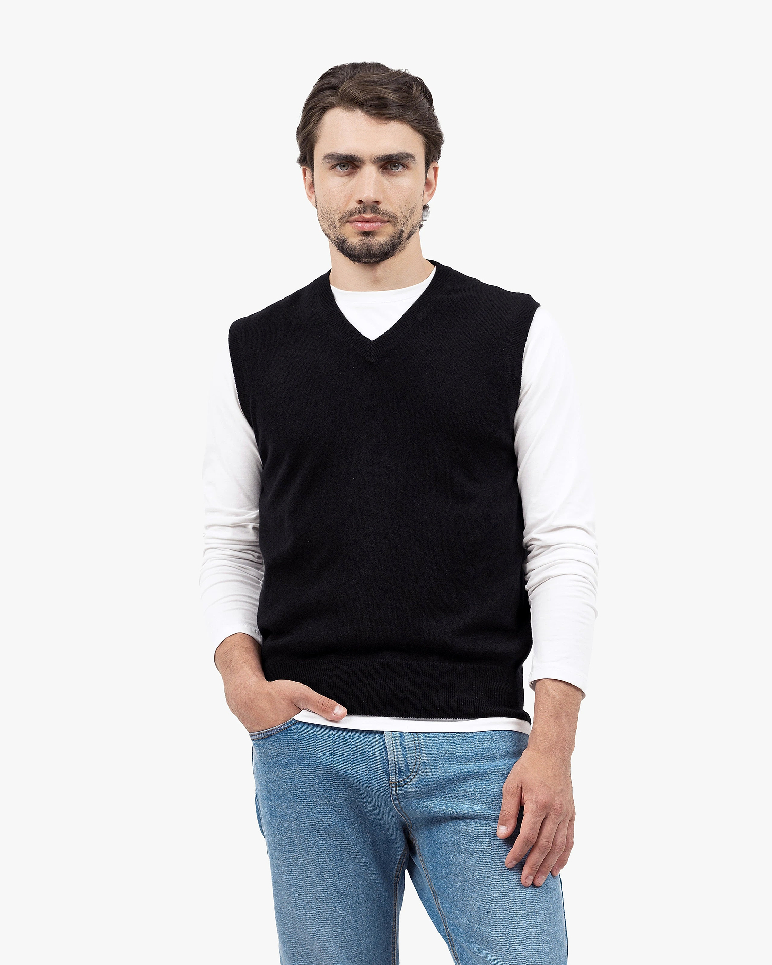 Men's Classic V-Neck Vest - Black Cashmere