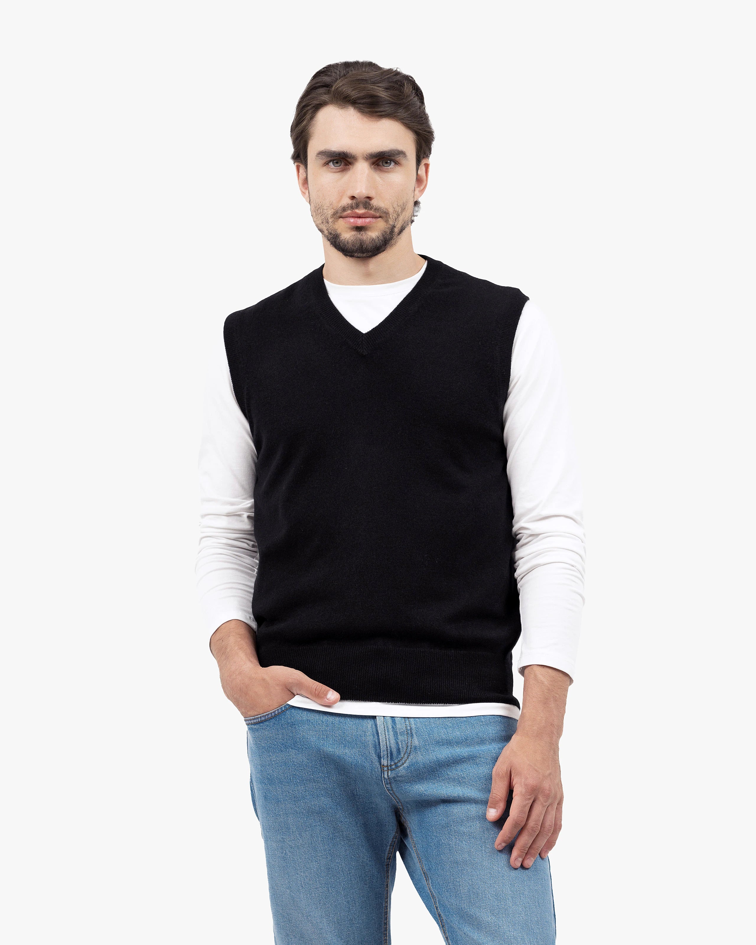 Men's Classic V-Neck Vest - Black Cashmere