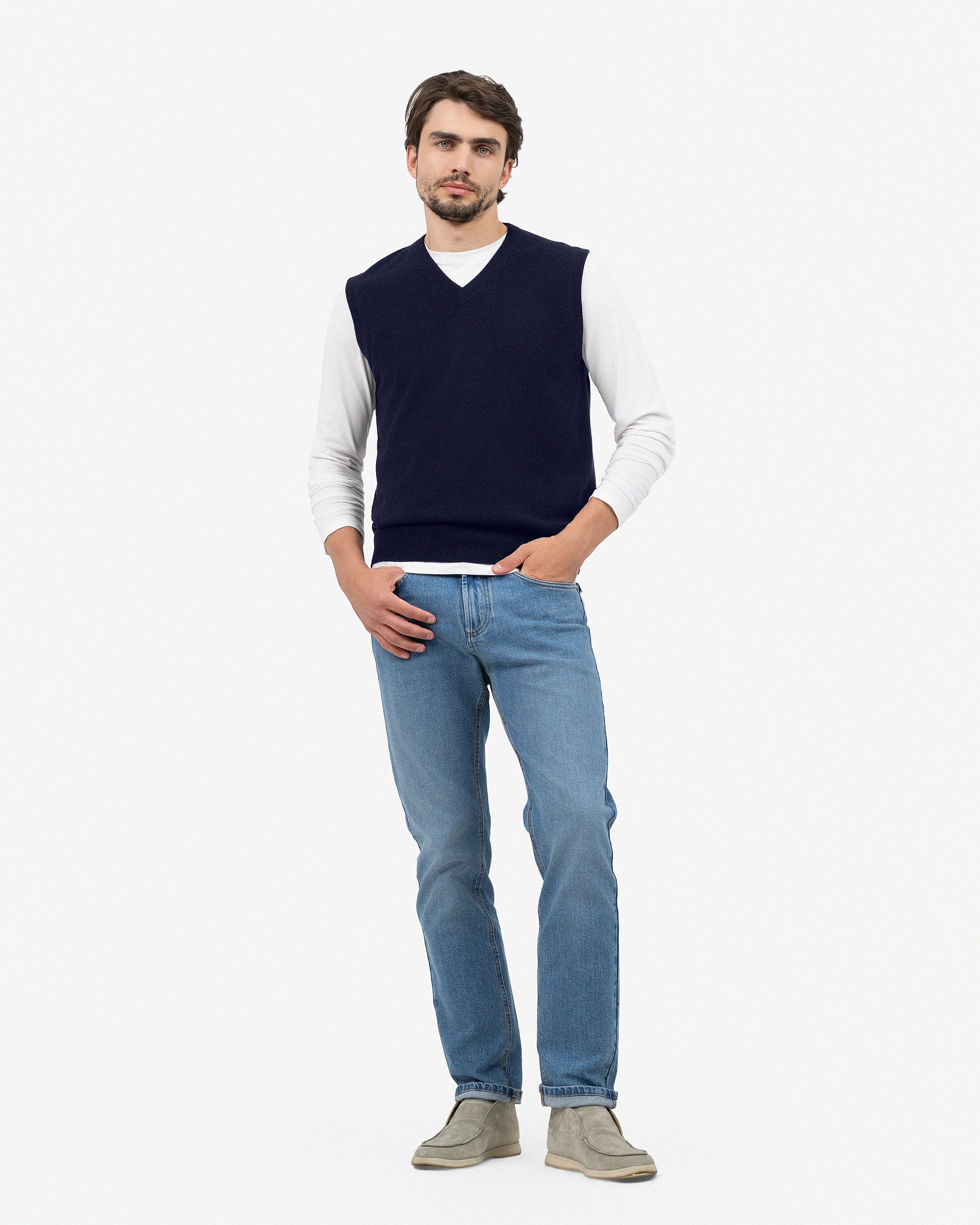 Men's Classic V-Neck Vest - Night Blue Cashmere