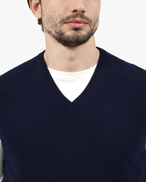 Men's Classic V-Neck Vest - Night Blue Cashmere