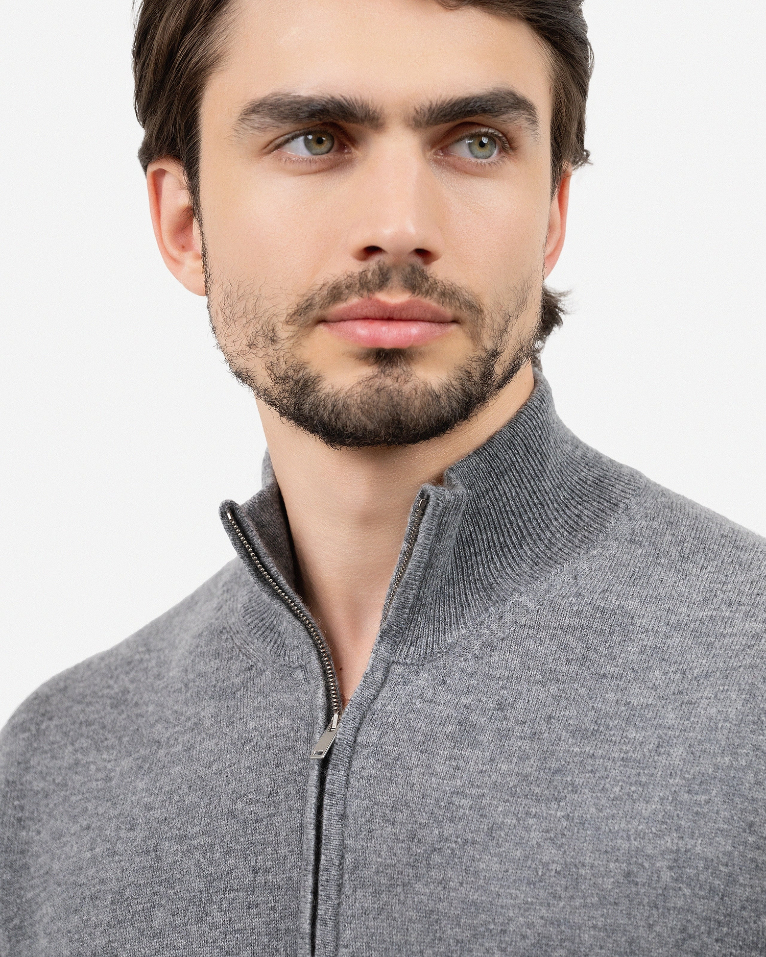 Men's Classic Half-Zip Mock Neck - Medium Grey Cashmere