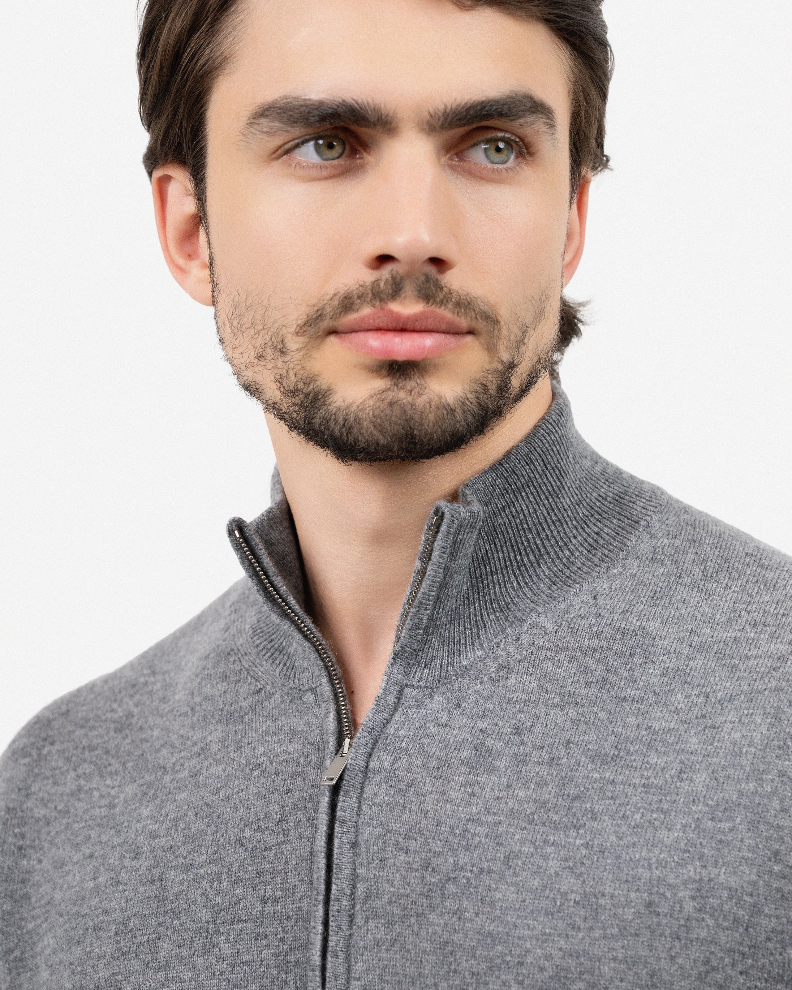 Men's Classic Half-Zip Mock Neck - Medium Grey Cashmere