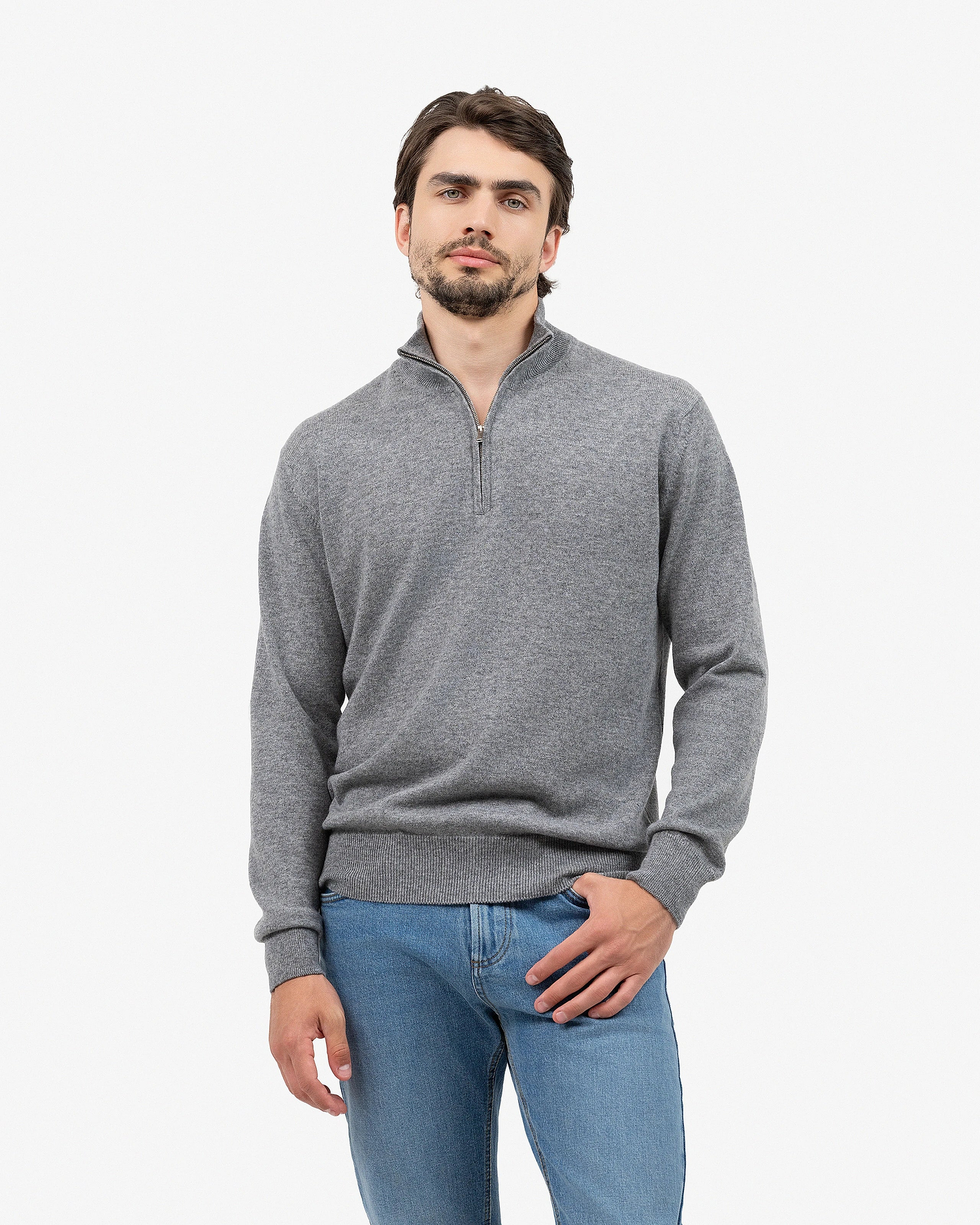 Men's Classic Half-Zip Mock Neck - Medium Grey Cashmere