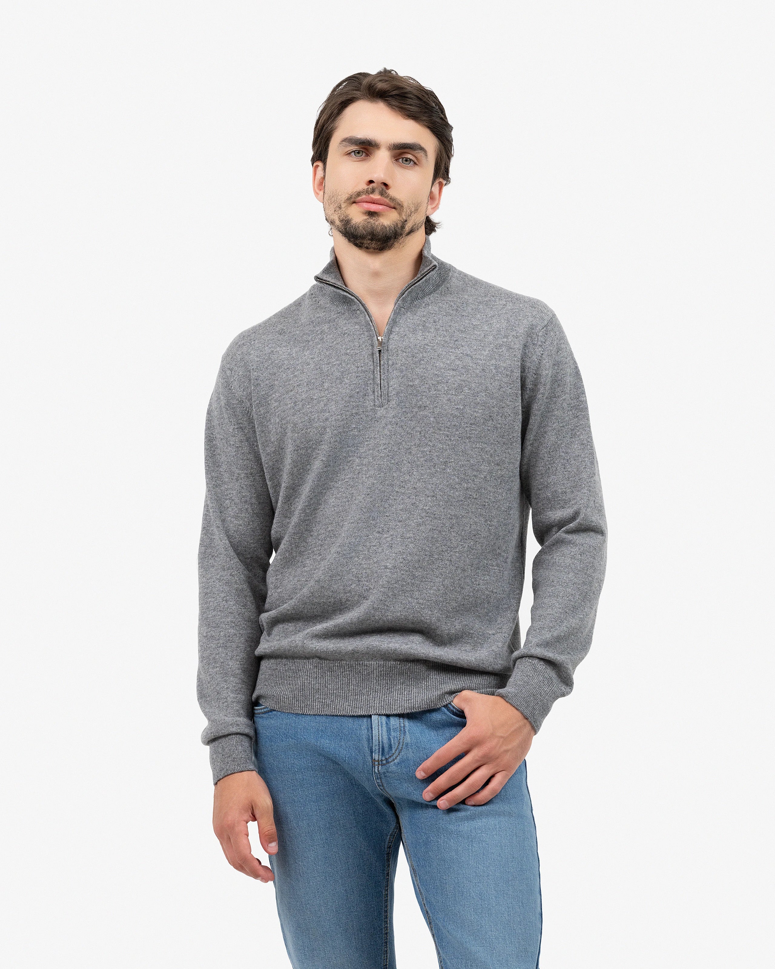 Men's Classic Half-Zip Mock Neck - Medium Grey Cashmere