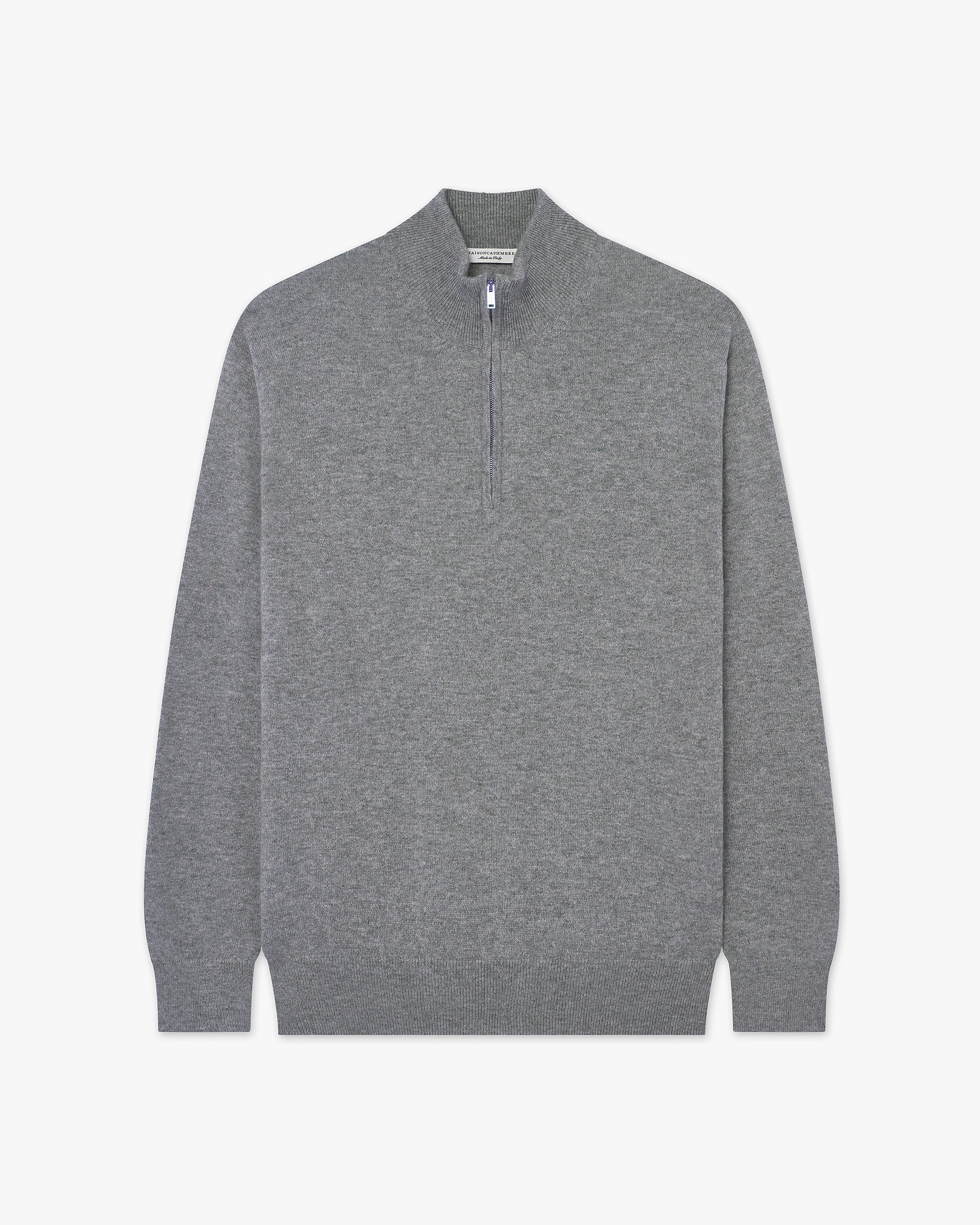 Men's Classic Half-Zip Mock Neck - Medium Grey Cashmere
