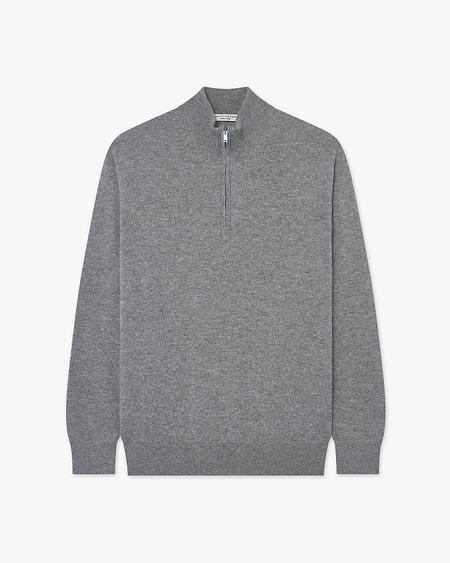 Men's Classic Half-Zip Mock Neck - Medium Grey Cashmere