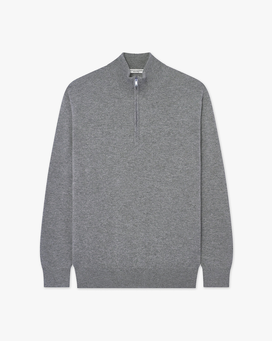 Men's Classic Half-Zip Mock Neck - Medium Grey Cashmere