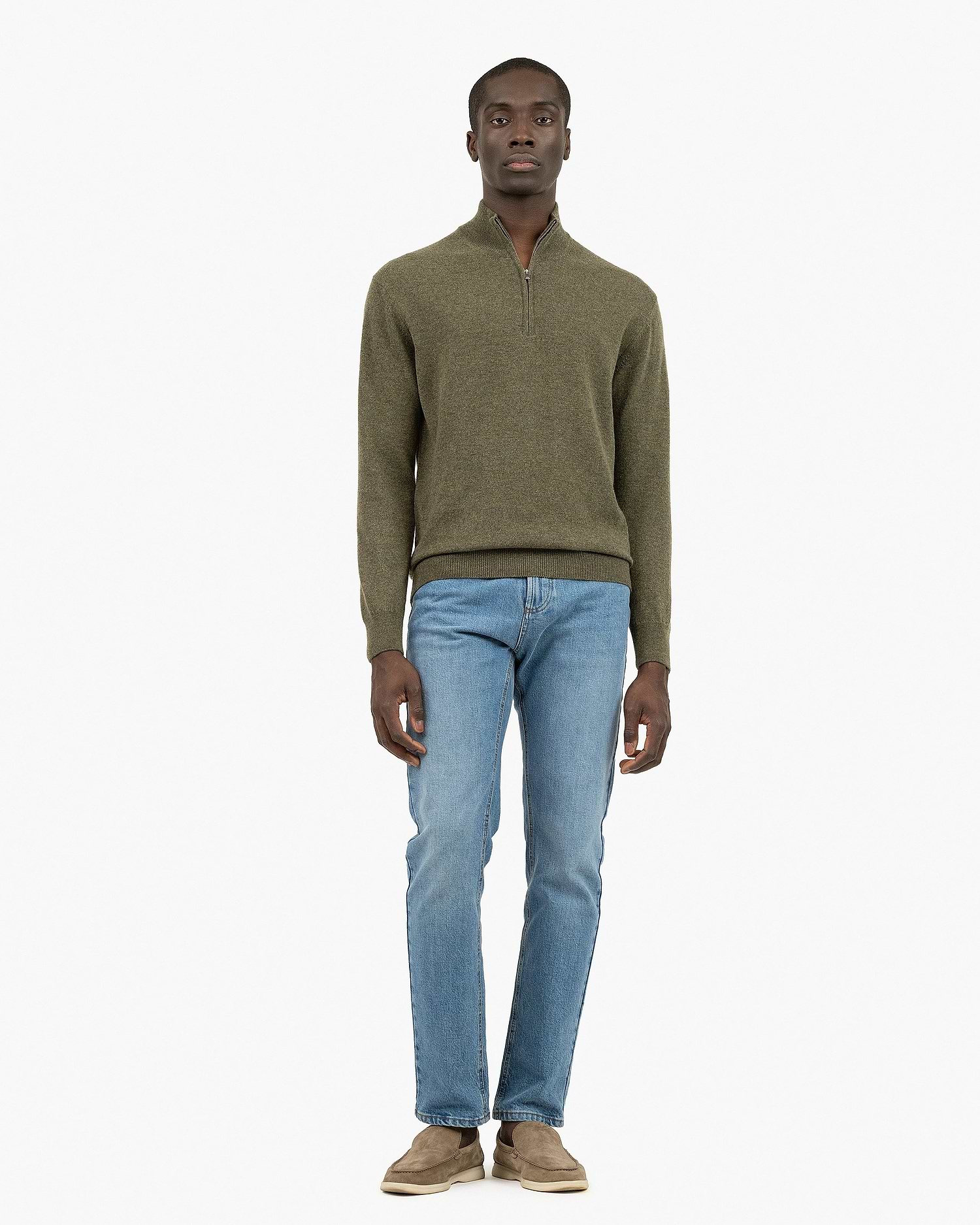 Men's Cashmere Quarter-Zip Sweater - Green | MaisonCashmere Men's Cashmere Quarter-Zip Sweater - Green | MaisonCashmere
