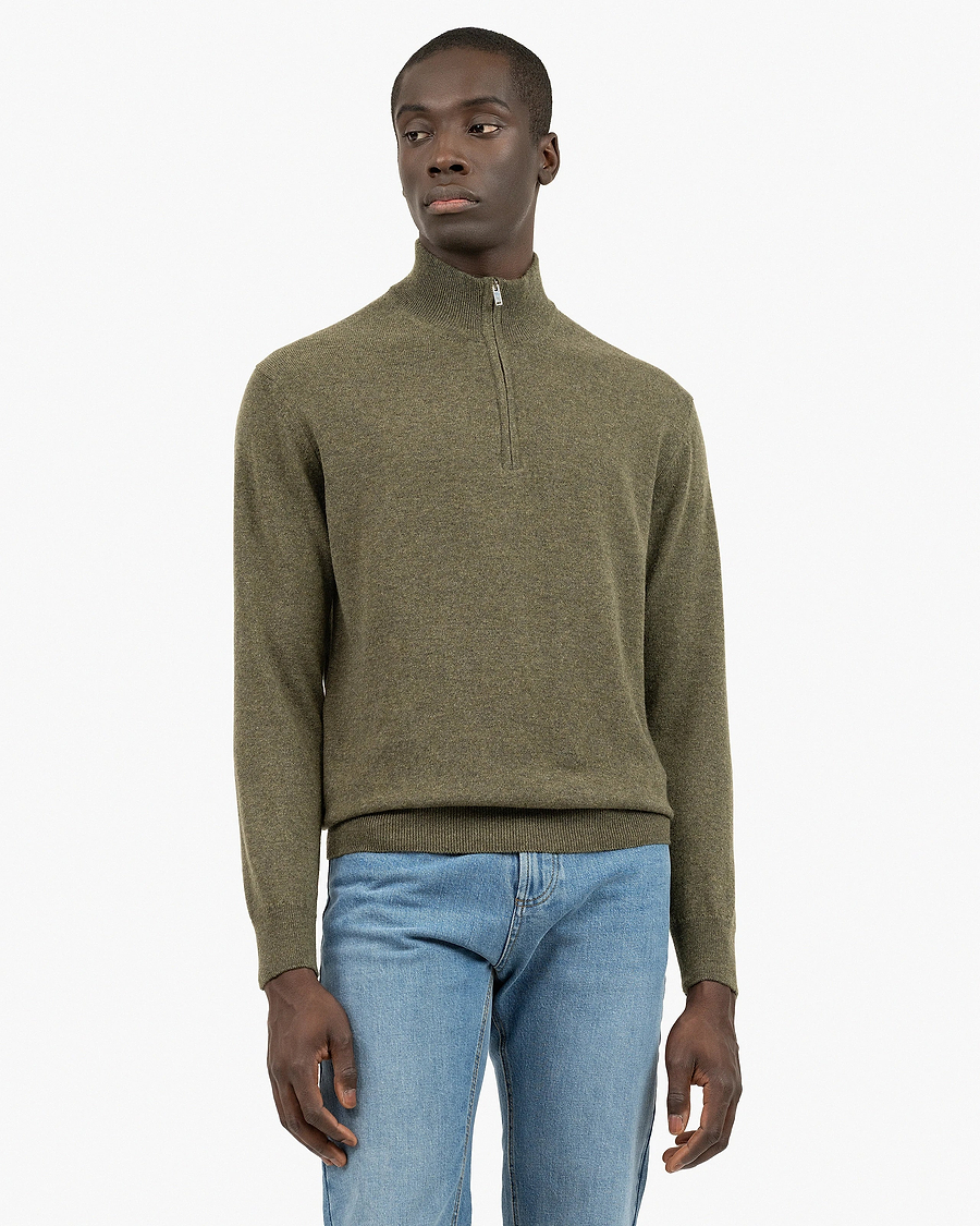 Men's Classic Half-Zip Mock Neck - Green Cashmere