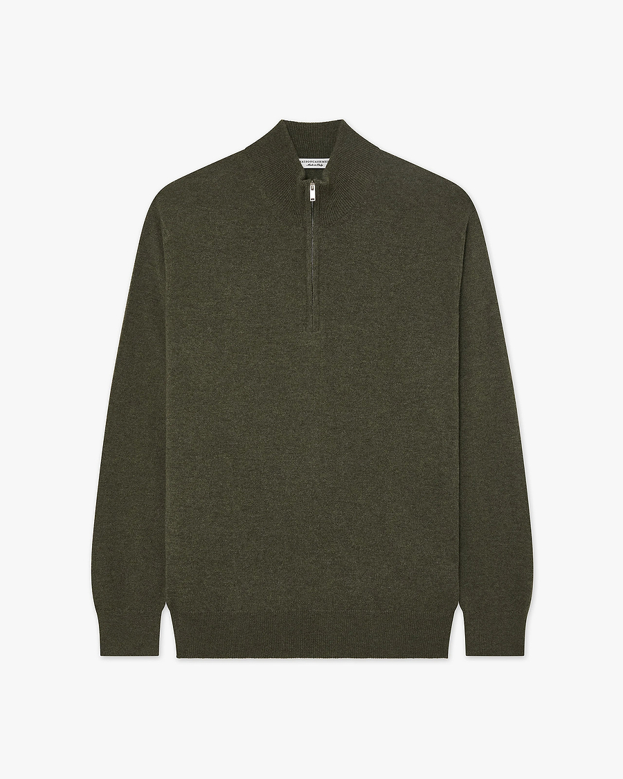 Men's Classic Half-Zip Mock Neck - Green Cashmere