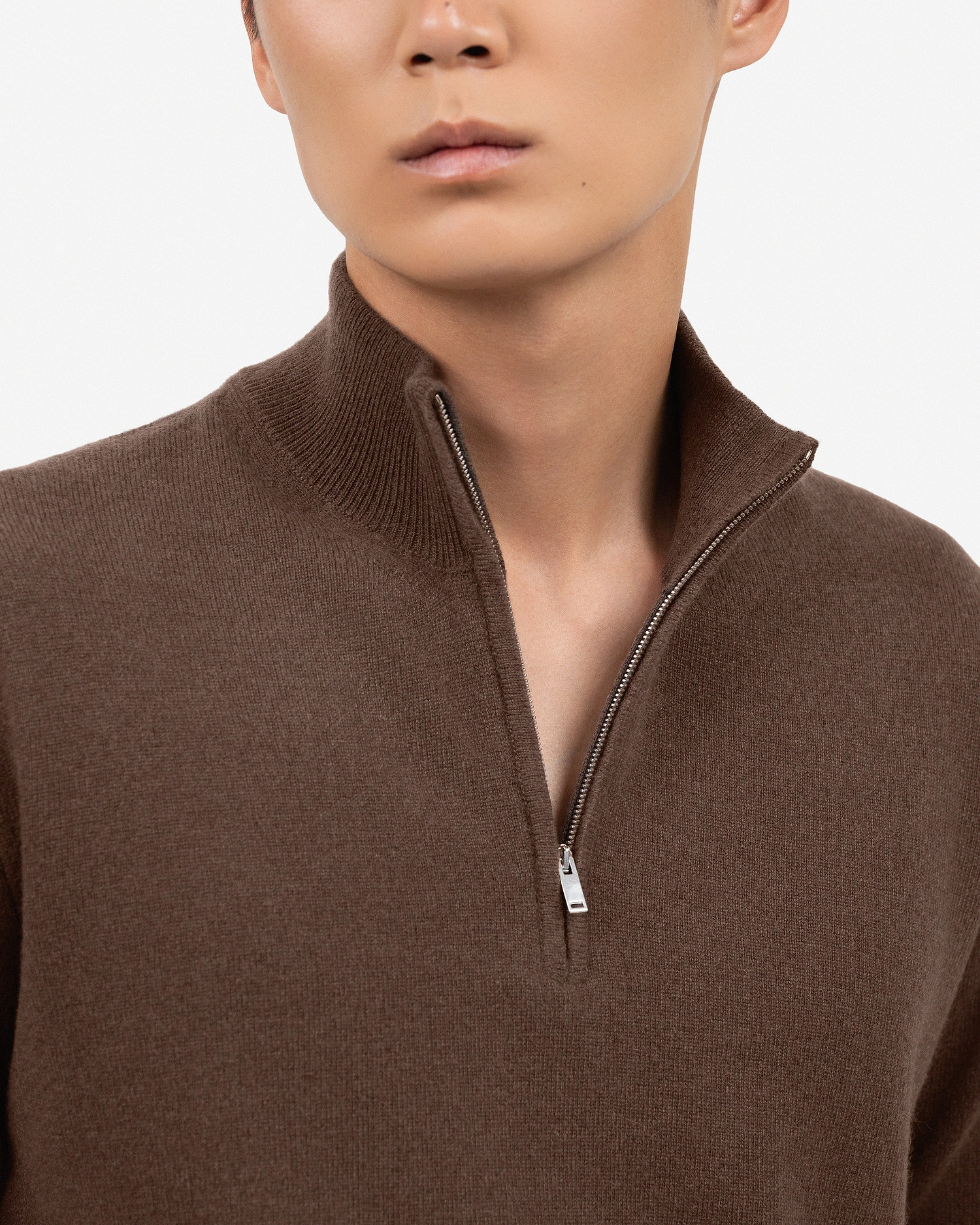 Men's Classic Half-Zip Mock Neck - Brown Cashmere