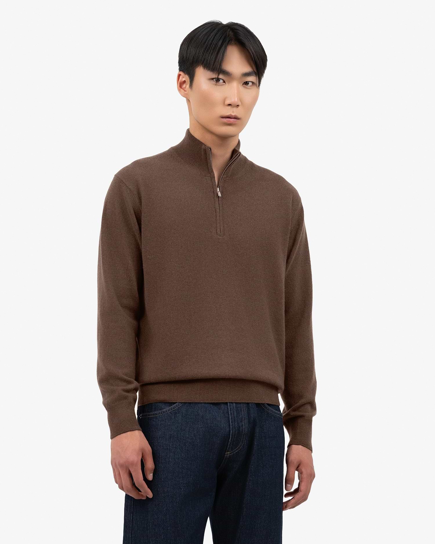 Men's Cashmere Quarter-Zip Sweater - Brown | MaisonCashmere Men's Cashmere Quarter-Zip Sweater - Brown | MaisonCashmere