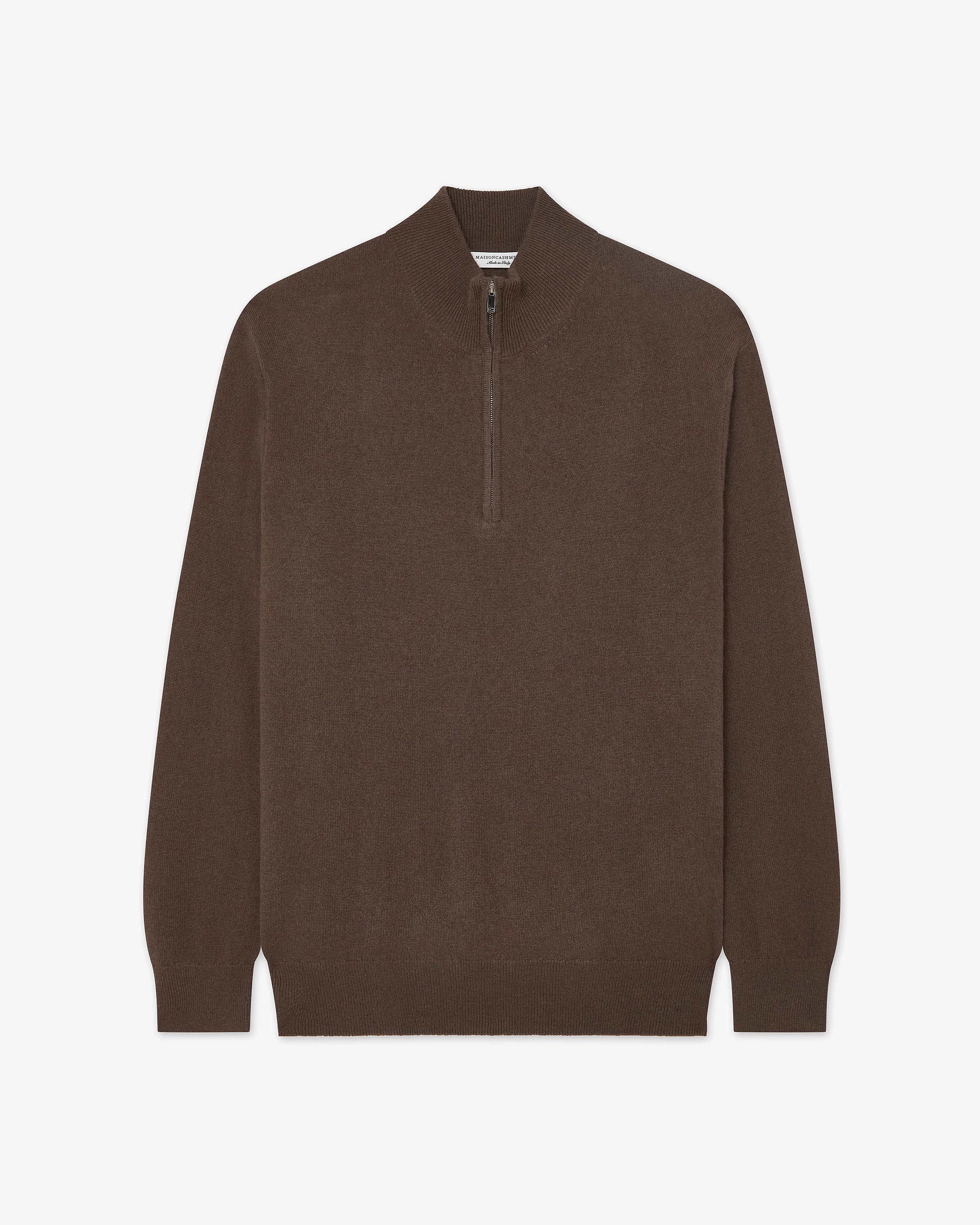 Men's Classic Half-Zip Mock Neck - Brown Cashmere