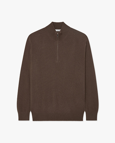 Men's Classic Half-Zip Mock Neck - Brown Cashmere