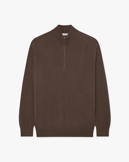 Men's Classic Half-Zip Mock Neck - Brown Cashmere
