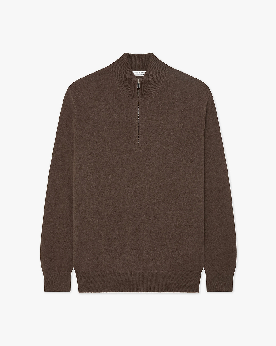 Men's Classic Half-Zip Mock Neck - Brown Cashmere