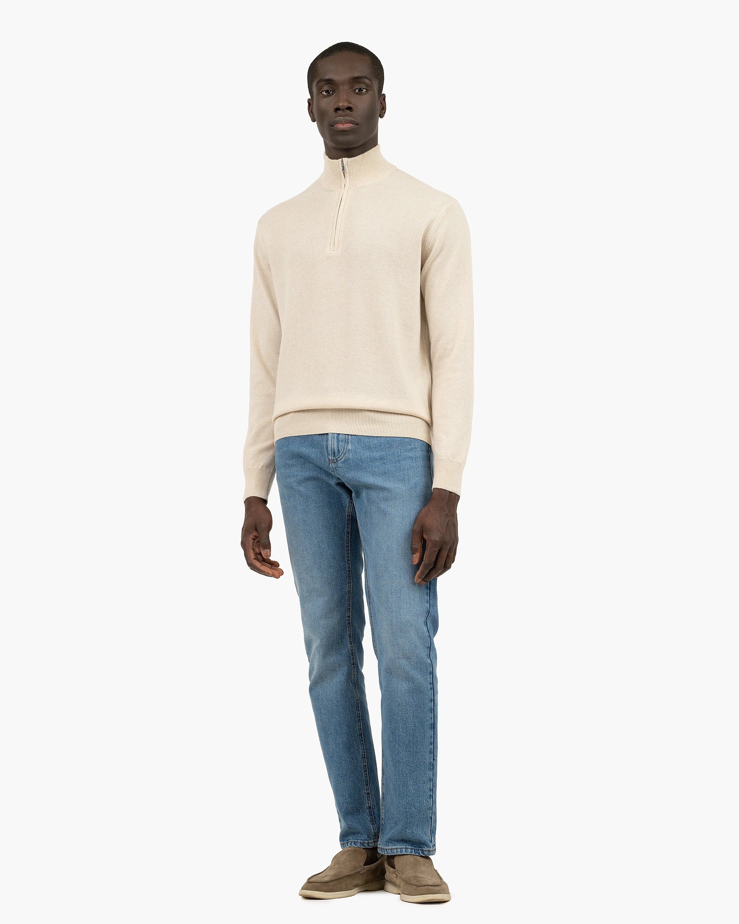 Men's Cashmere Quarter-Zip Sweater - Light Beige | MaisonCashmere