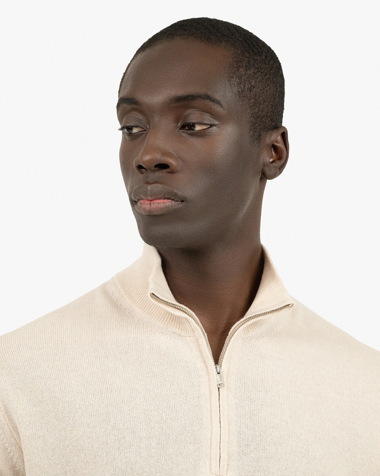 Men's Classic Half-Zip Mock Neck - Light Beige Cashmere