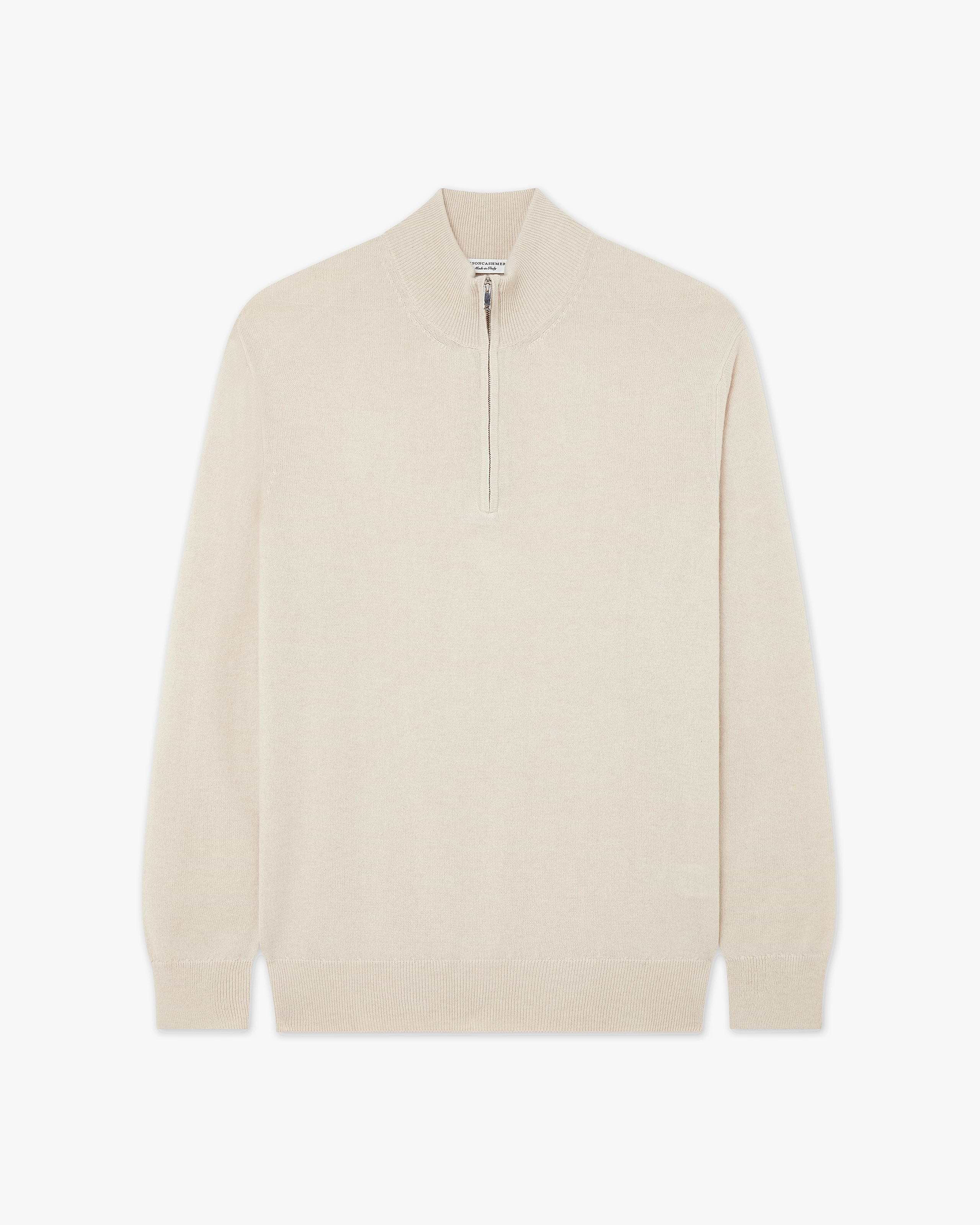 Men's Cashmere Quarter-Zip Sweater - Light Beige | MaisonCashmere