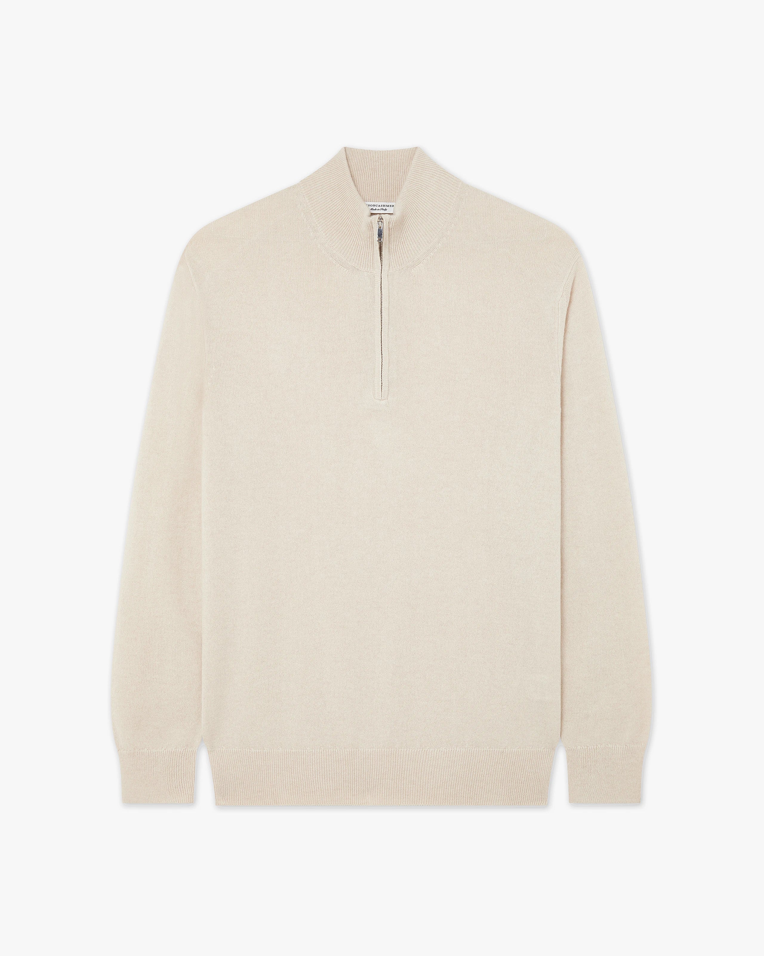 Men's Classic Half-Zip Mock Neck - Light Beige Cashmere