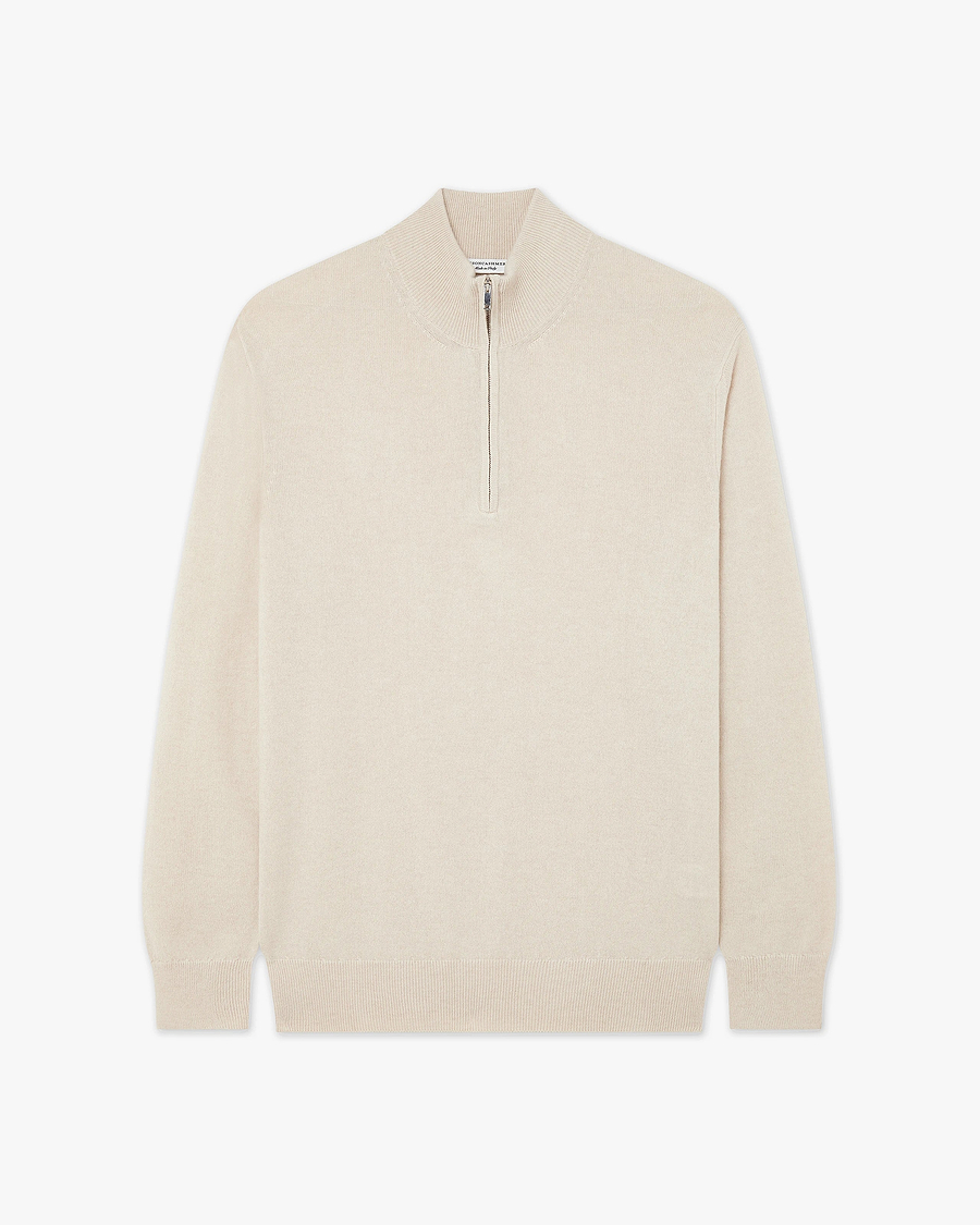 Men's Classic Half-Zip Mock Neck - Light Beige Cashmere