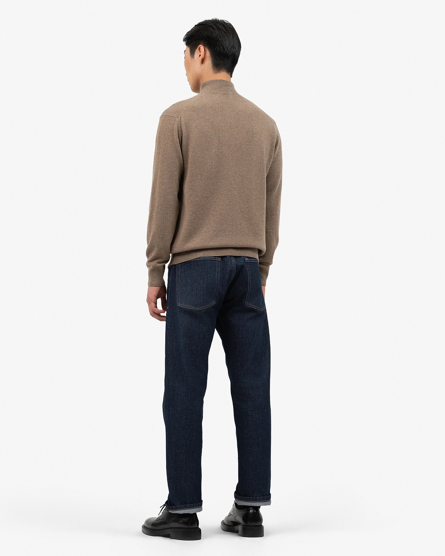 Men's Classic Half-Zip Mock Neck - Light Brown Cashmere