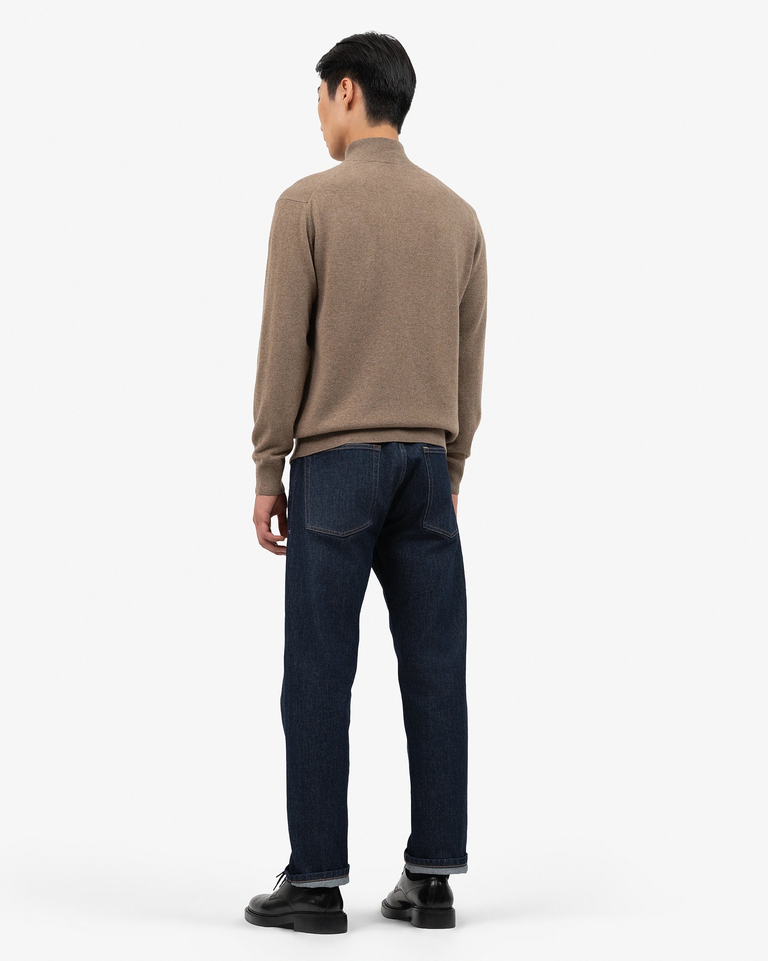 Men's Classic Half-Zip Mock Neck - Light Brown Cashmere