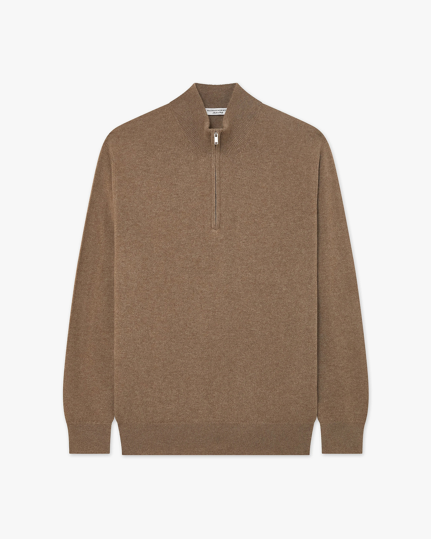 Men's Classic Half-Zip Mock Neck - Light Brown Cashmere