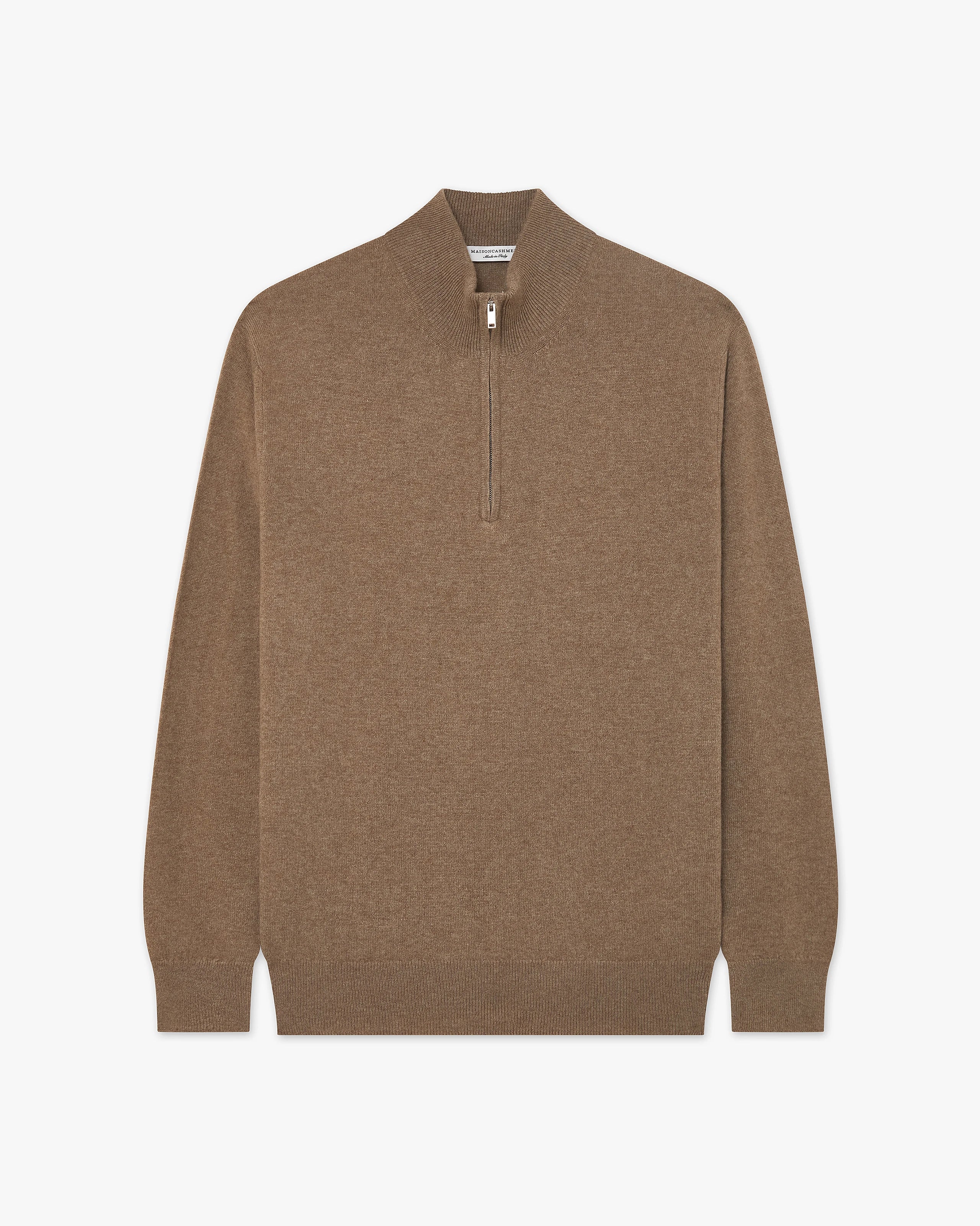 Men's Classic Half-Zip Mock Neck - Light Brown Cashmere