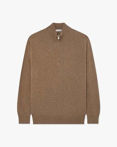 Men's Classic Half-Zip Mock Neck - Light Brown Cashmere