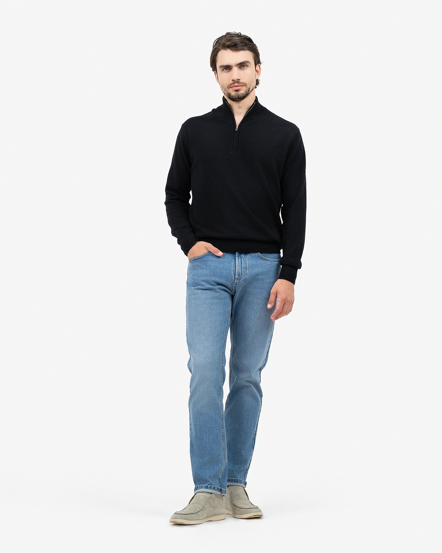 Men's Classic Half-Zip Mock Neck - Black Cashmere
