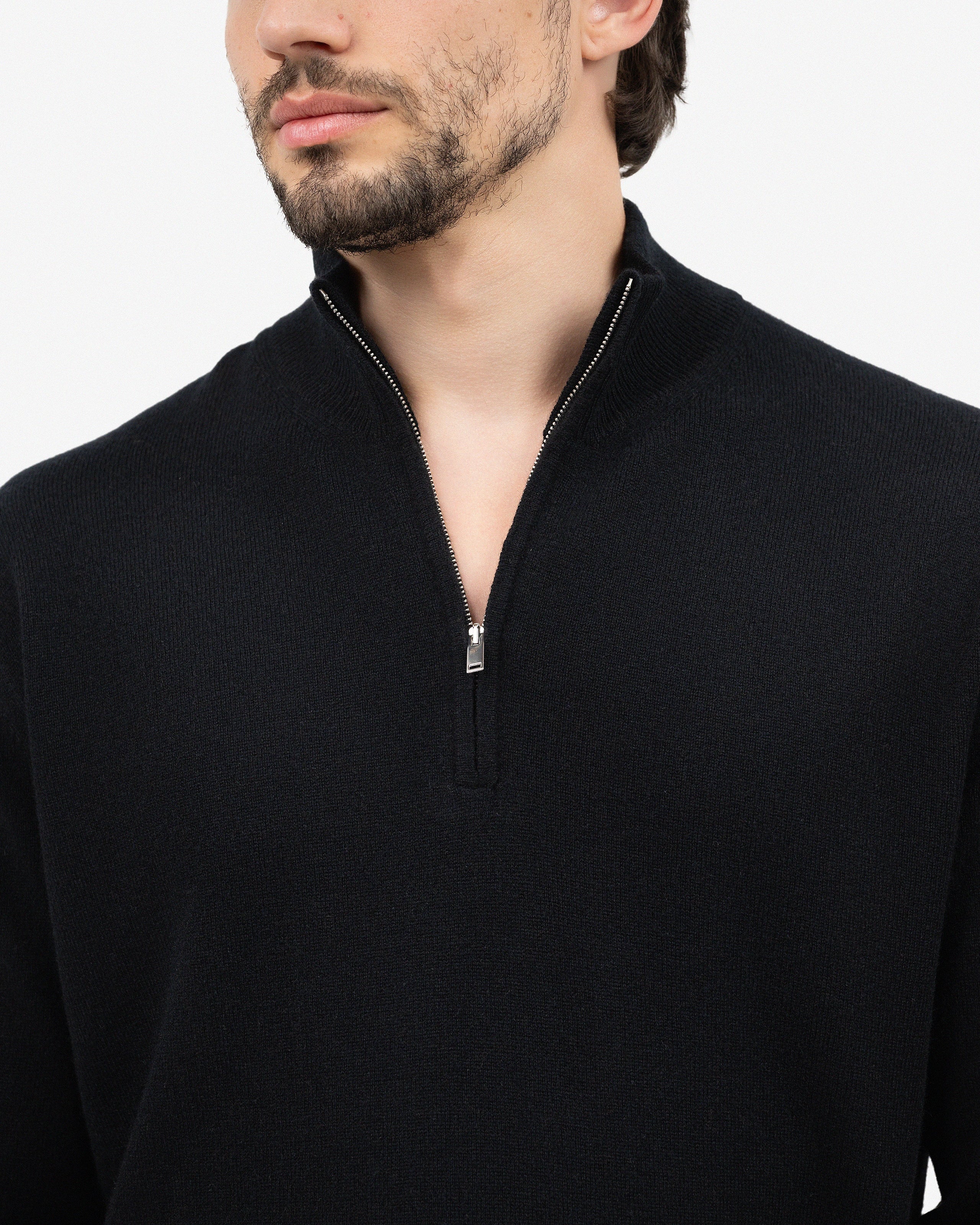 Men's Cashmere Quarter-Zip Sweater - Black | MaisonCashmere