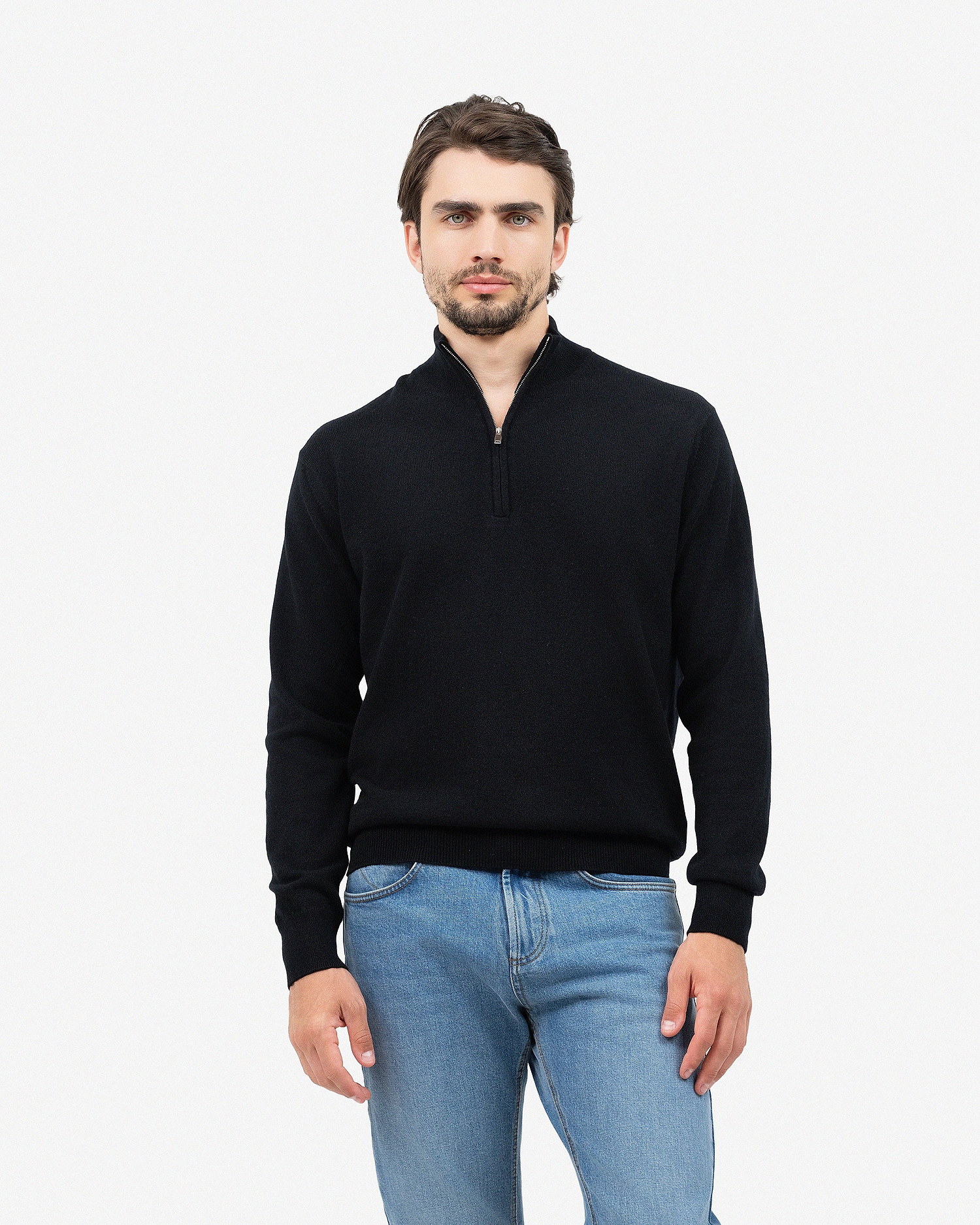 Men's Classic Half-Zip Mock Neck - Black Cashmere