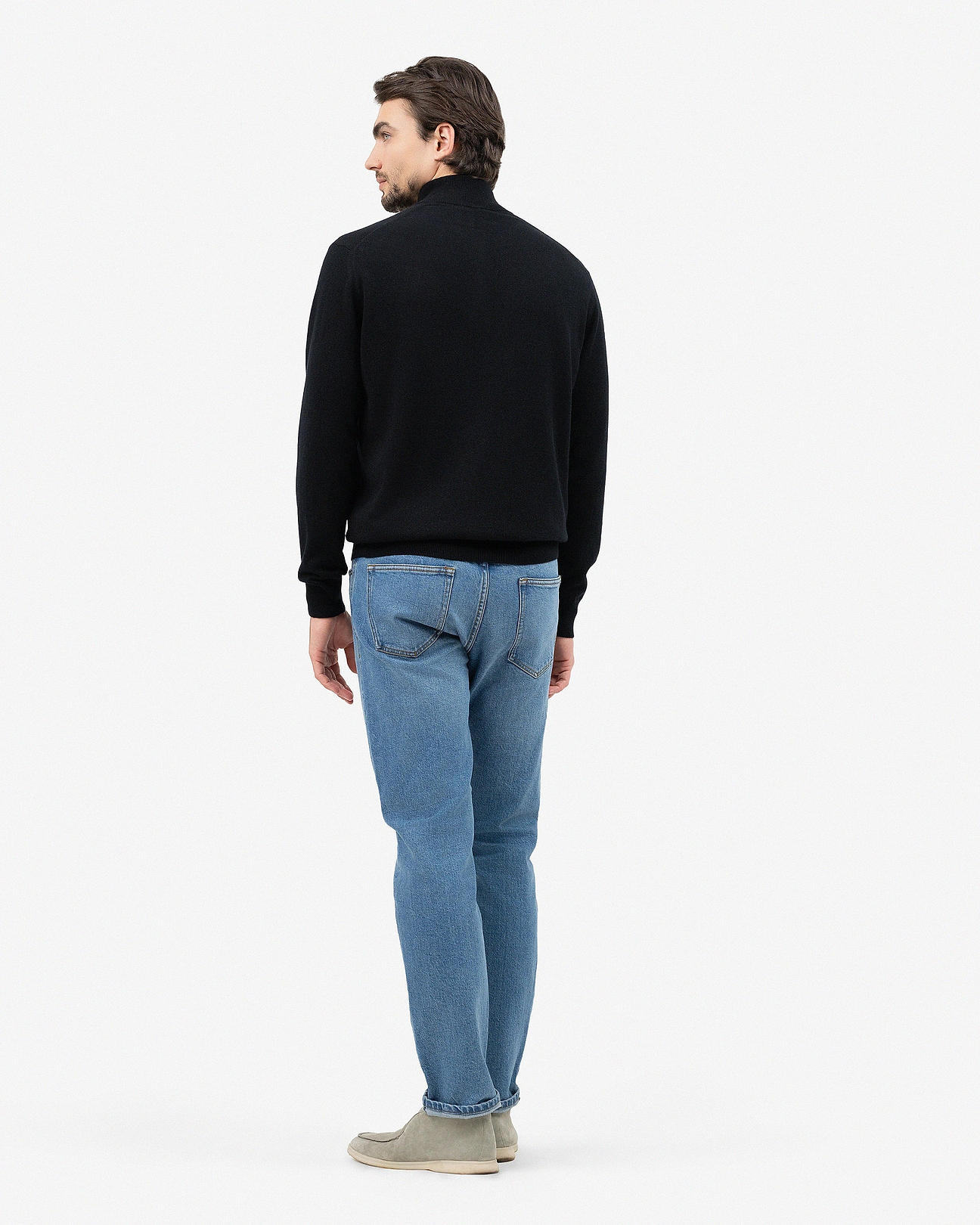 Men's Cashmere Quarter-Zip Sweater - Black | MaisonCashmere