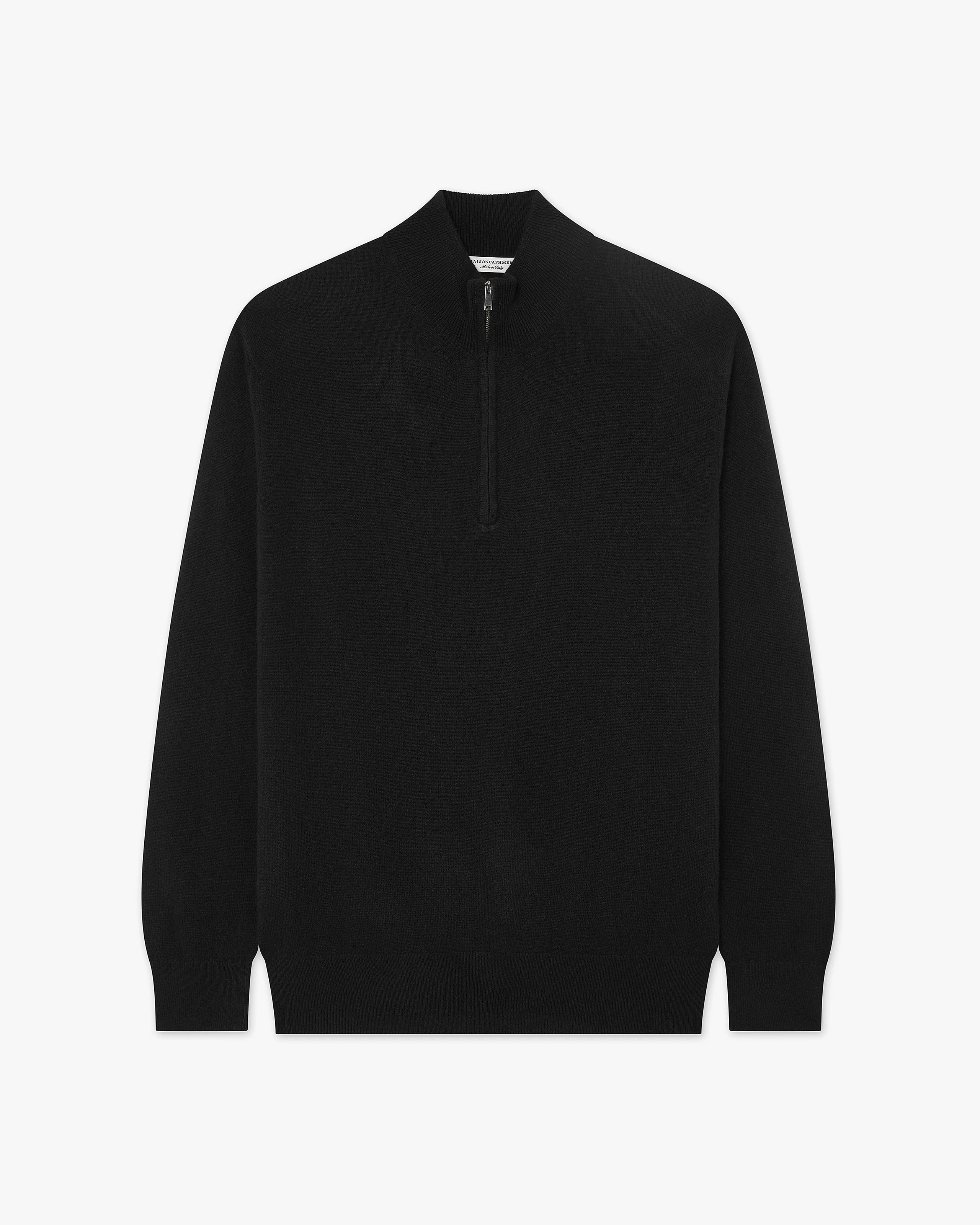 Men's Cashmere Quarter-Zip Sweater - Black | MaisonCashmere