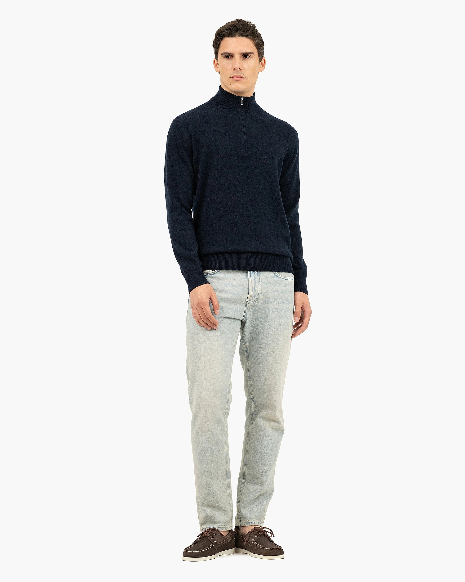 Men's Classic Half-Zip Mock Neck - Night Blue Cashmere
