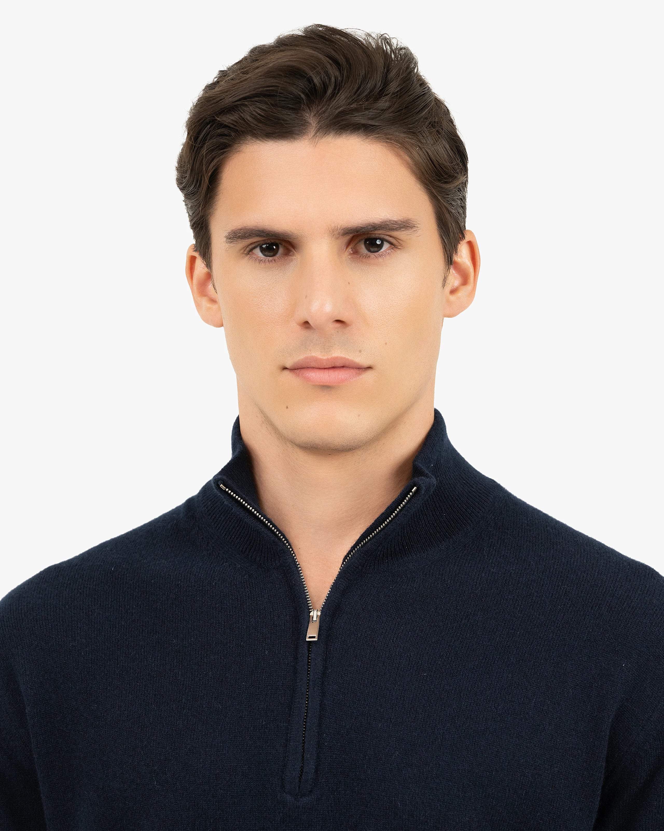 Men's Classic Half-Zip Mock Neck - Night Blue Cashmere