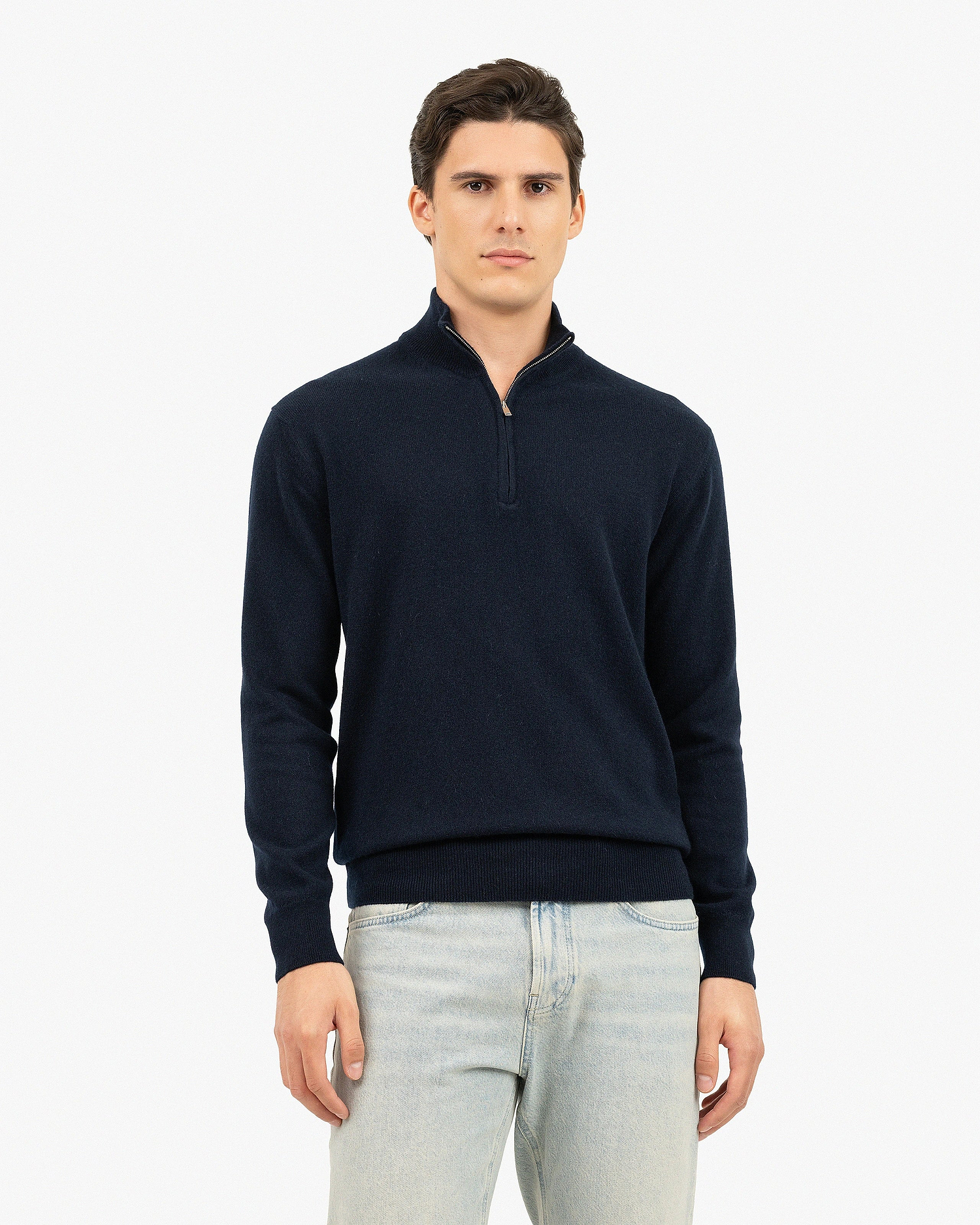 Men's Classic Half-Zip Mock Neck - Night Blue Cashmere