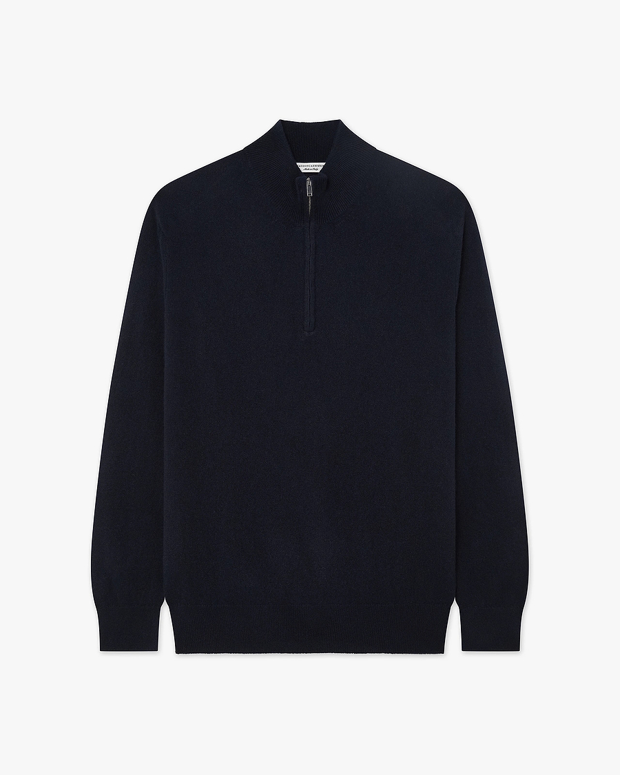 Men's Classic Half-Zip Mock Neck - Night Blue Cashmere