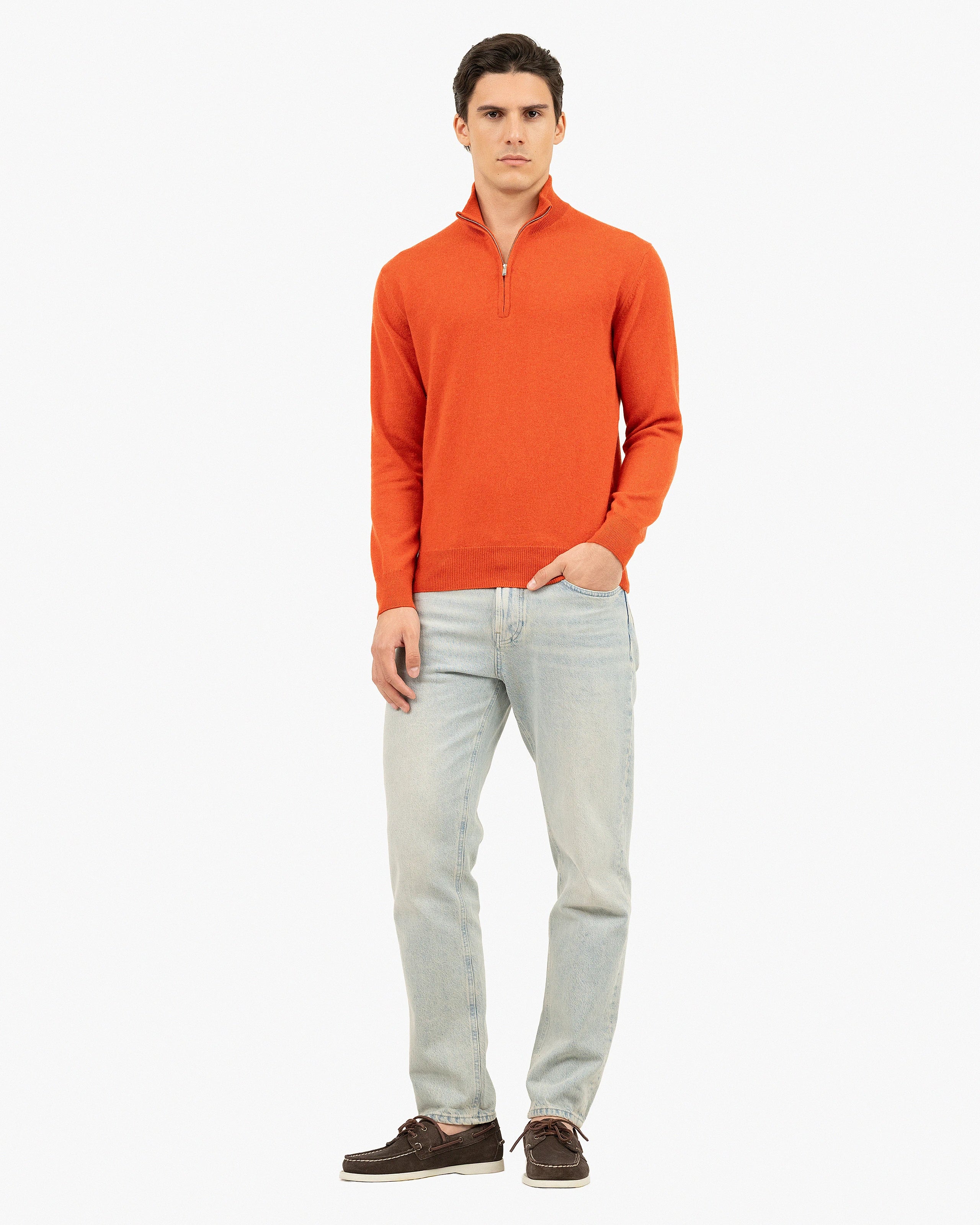 Men's Cashmere Quarter-Zip Sweater - Brick Red | MaisonCashmere