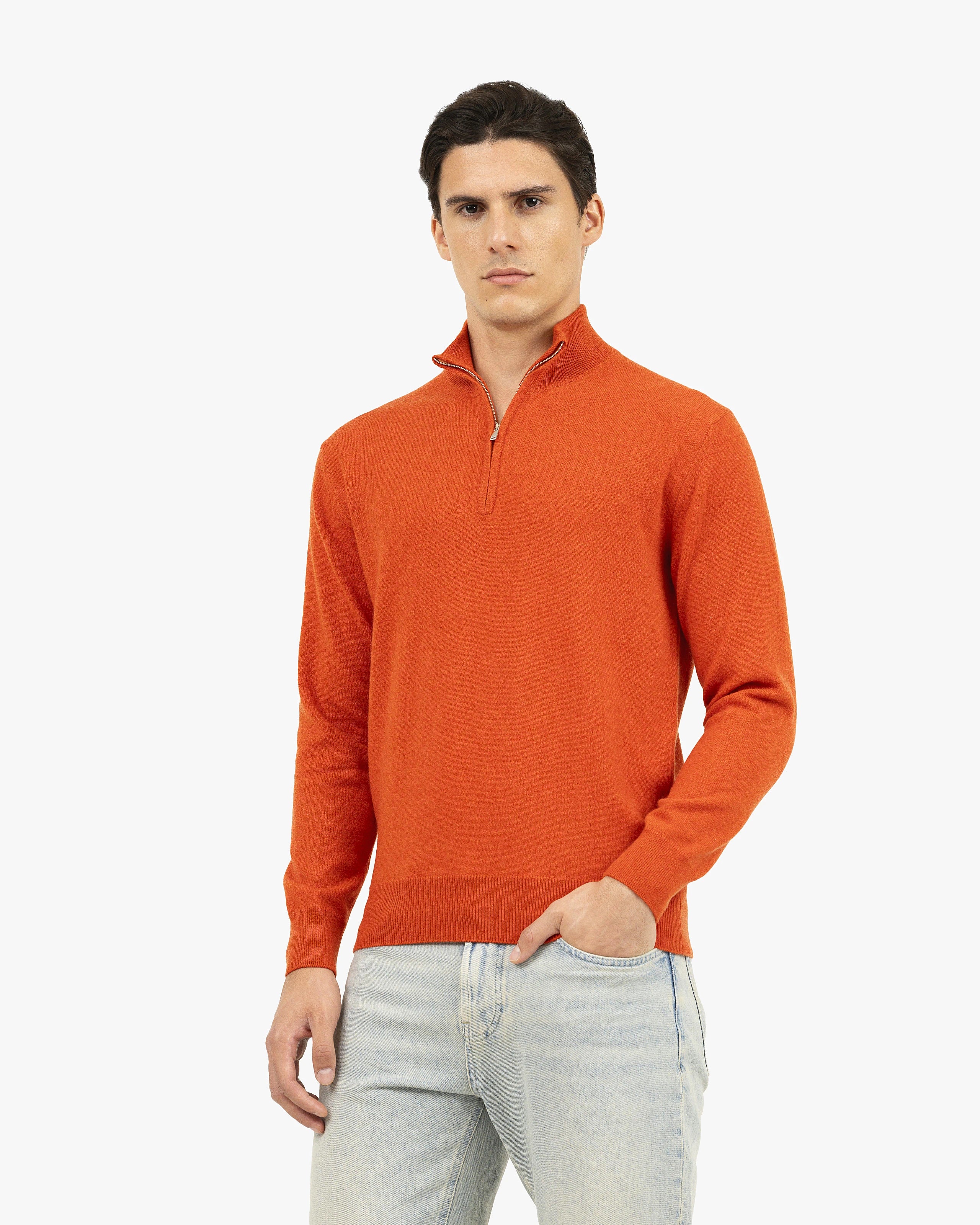 Men's Classic Half-Zip Mock Neck - Brick Red Cashmere